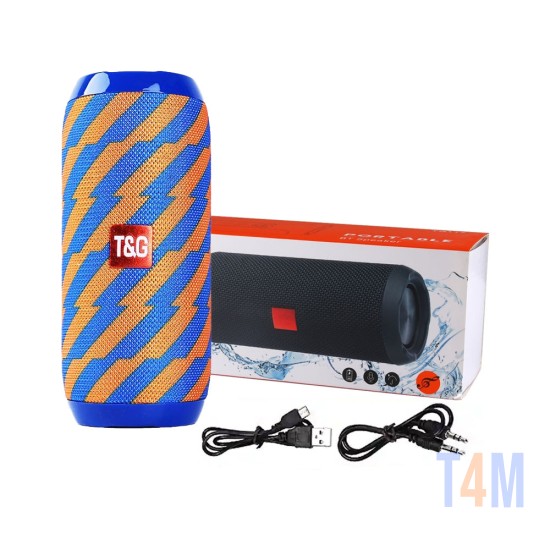 CAIXA DE COLUNA SEM FIO BLUETOOTH T&G TG-117 TF CARTÃO/DISCO U/AUXILIAR/RÁDIO FM 4.2 AZUL LARANJA 